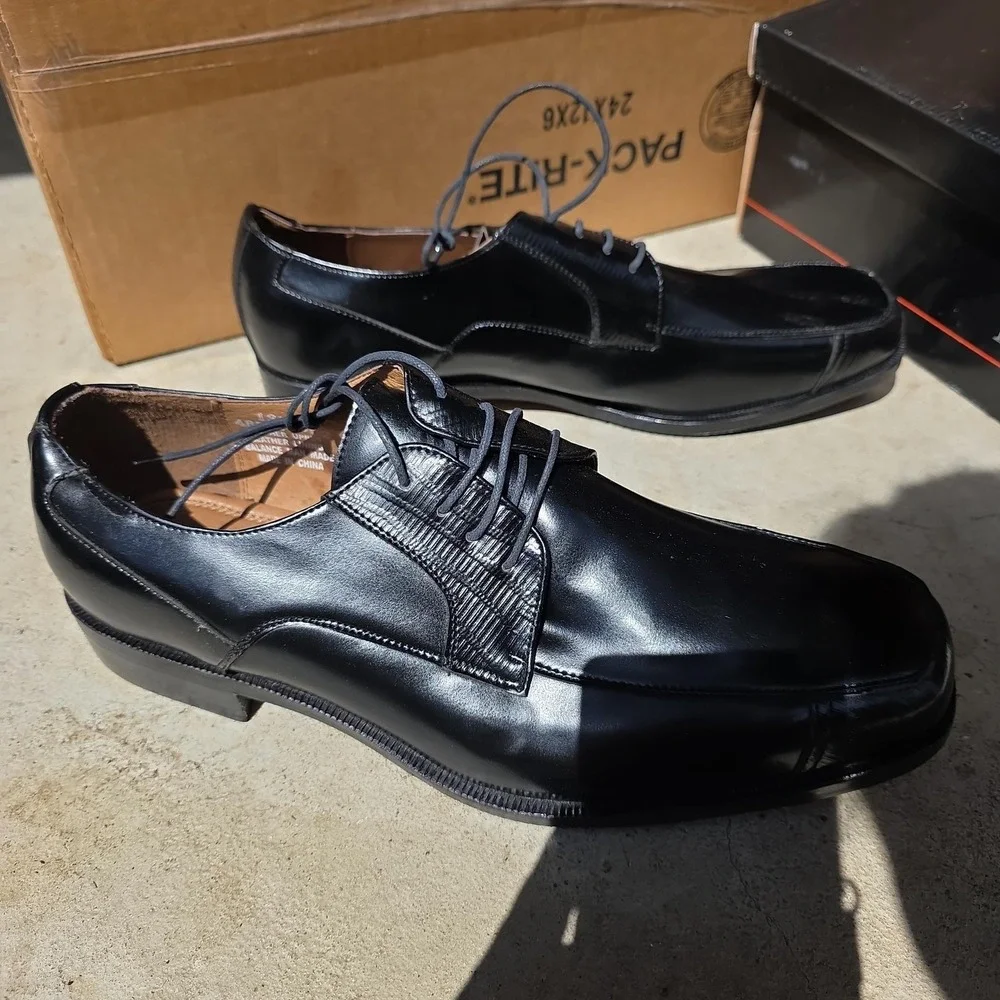 Botany 500 Shoes Mens Size 13‎ Black Leather Derby Lace Up Square Toe 48886-02